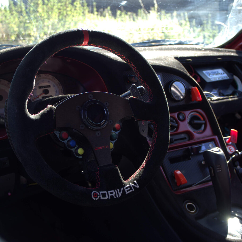 interior steering wheel of fiba motorsport mitsubishi race car